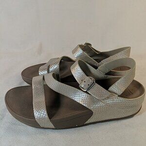 Fit Flops The Skinny Z-Cross Backstrap Sandals Gold E51-423 Women 8 Silver Brown
